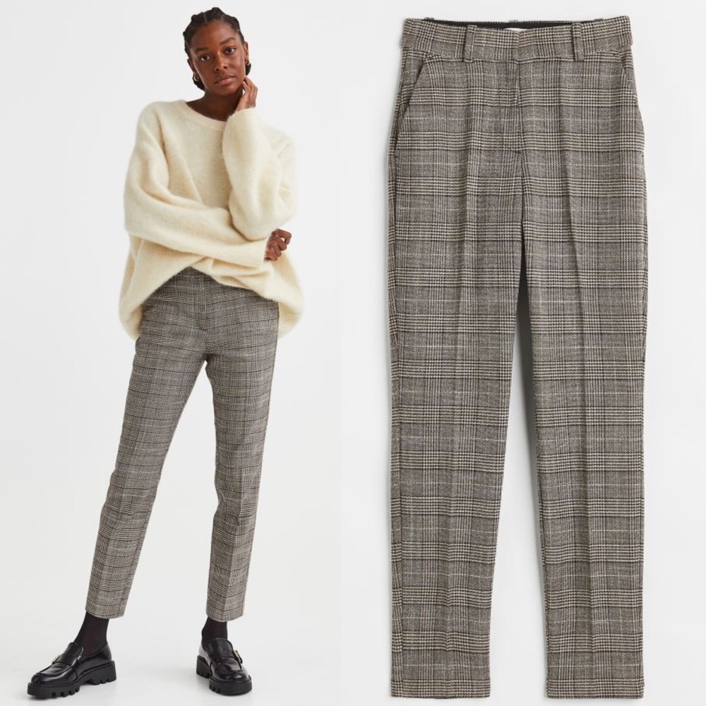 H&M NWT Brown Plaid Elastic Waist Slacks